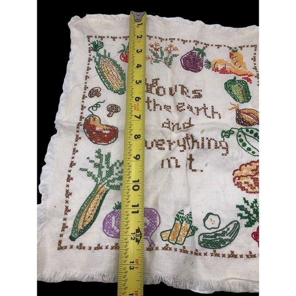 VTG Cross Stitch Sampler Motto Completed Fruits & Vegetables Yours is the Earth - Picture 6 of 8